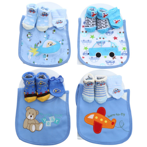 factory direct cartoon cute cotton baby socks cross-border striped saliva towel gloves baby socks set