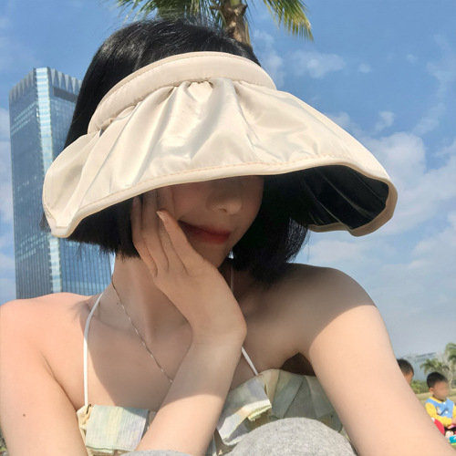 Black Rubber Shell Hat Female Summer Beach Headband Sun Hat Folding Sun Empty Top Hat