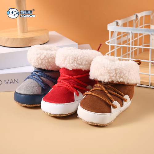 Brand Children‘s Shoes Manufacturer direct Selling Autumn and Winter Models in Stock Comfortable Fleece Warm Leisure Indoor Flat Baby Shoes 