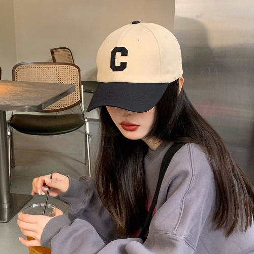 self-retained korean blogger same style versatile ins stitching c letter baseball cap female face small hard top duck tongue