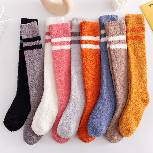 Autumn and Winter New Coral Fleece Two-Bar Calf Women‘s Socks Japanese Home Warm Keeping Floor Ins Soft Skin-Friendly Stockings