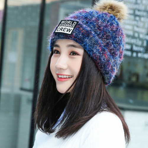 Winter Hat Korean Style Student Fur Ball Warm Knitted Confinement Hat Autumn and Winter Women‘s Fleece-Lined Thick Wool Hat Tide