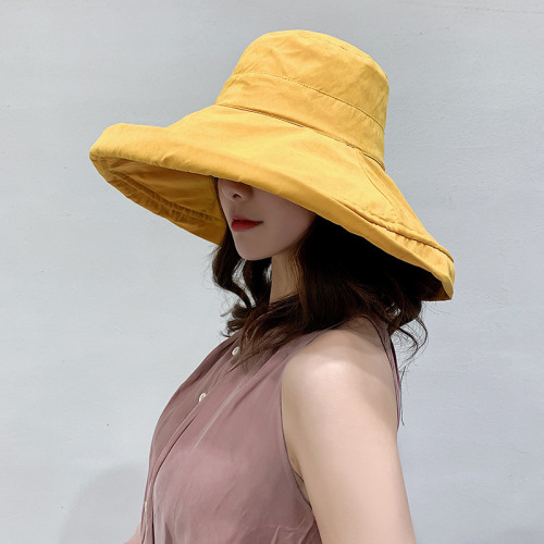 Hat Women‘s Korean-Style Fashionable All-Matching Travel Sun Hat Sun Protection Peach Skin Fabric Big Brim Covering Face Japanese Style Fisherman Hat Women‘s