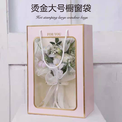 Cross-Border Christmas Ins Window Bag Transparent Window Flower Gift Packaging Handbag Gift Box Flower Bag