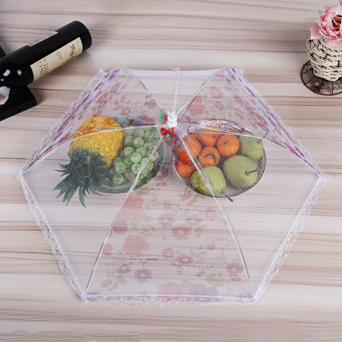 New Umbrella Folding Vegetable Cover Lace Rice Cover Household Six-Side Dustproof Food Cover Removable Washable Vegetable Cover Manufacturer