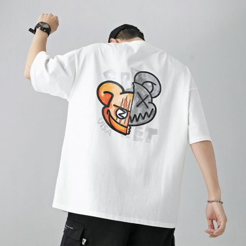Short Sleeve Men‘s Summer T-shirt National Fashion Boys Heavy Fashion Brand Clothes Half Sleeve Japanese Style Large Size White T-Shirt Wholesale