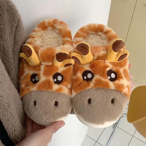 winter student dormitory warm plush cute home shoes new non-slip thick bottom giraffe cotton cartoon slippers for women