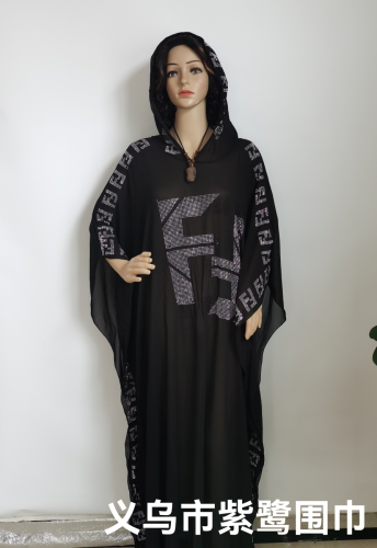 Collapse AliExpress Amazon Hot Selling Middle East African Muslim Women‘s Chiffon Diamond Hooded Women‘s Robe