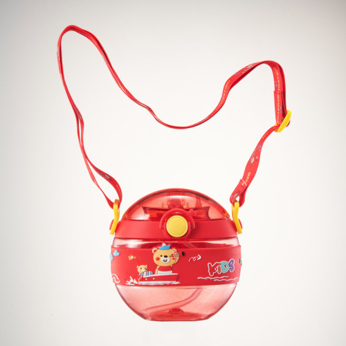 Children‘s Donut Cup with Cartoon Plastic-Coated Straw， kindergarten Baby Kettle with Rope
