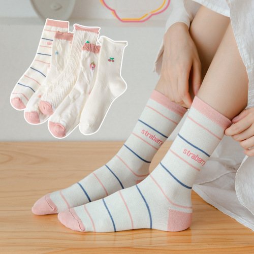 autumn and winter socks women‘s mid-calf length socks white series lolita college style student socks fungus curling cotton socks