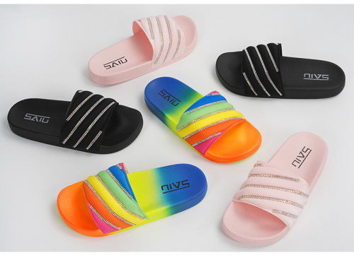 cross-border foreign trade 2022 summer women‘s sandals european and american amazon rainbow oblique diamond slippers women‘s slipper