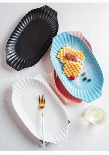 Foreign Trade 12-Inch Chrysanthemum Binaural Fish Dish Kitchen Net Red Ceramic Bowl Plate Cup Dish Baking Plate