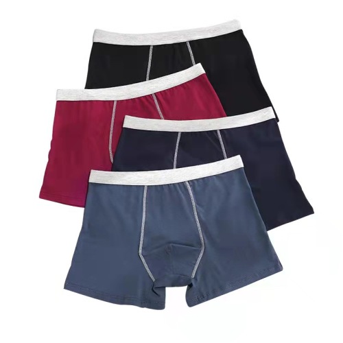 flat solid color double color wire edge pressing modal cotton men‘s boxer briefs