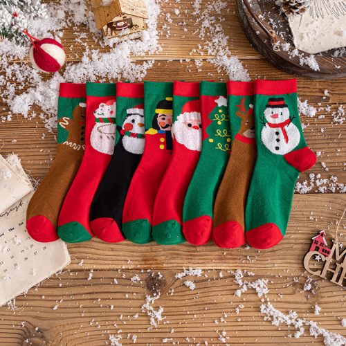 autumn and winter socks women‘s mid-calf christmas socks soft and comfortable breathable warm socks 8 color optional cartoon cotton socks