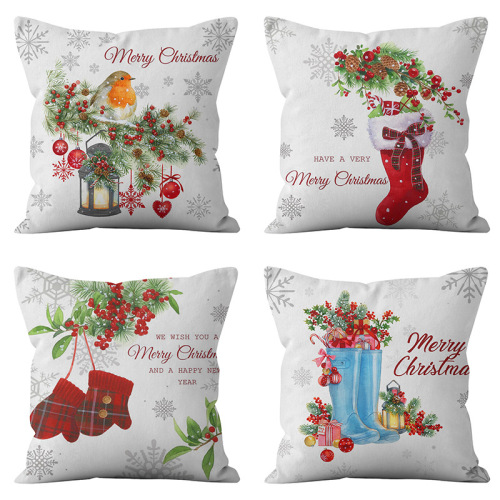2022 New Christmas Linen Pillow Cover Cross-Border Amazon Holiday Home Sofa Decorative Back Cushion Cover