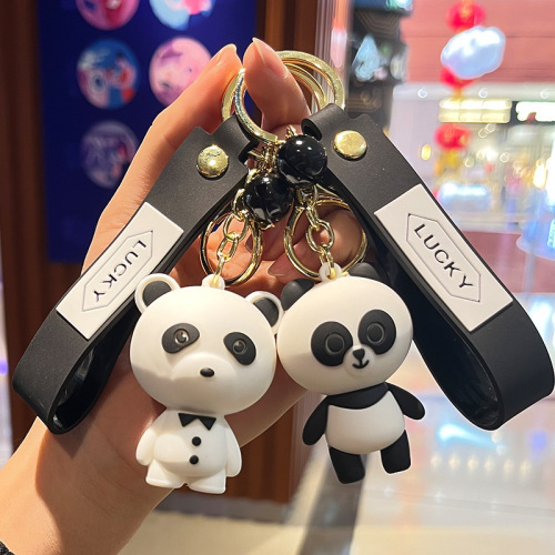 cute panda couple key chain cartoon doll creative schoolbag keychain pendant bag pendant key