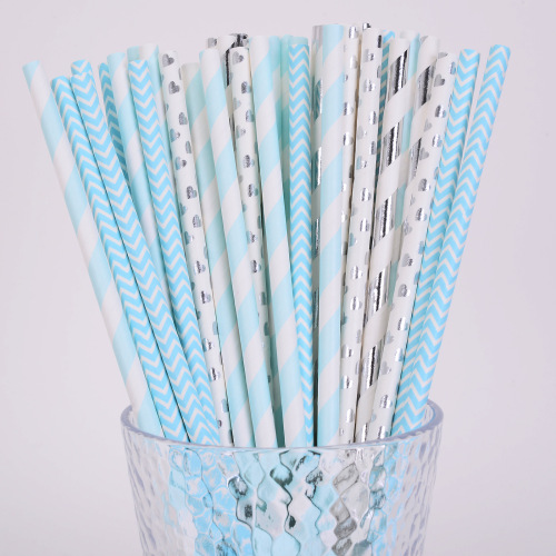 yao sheng disposable straw degradable paper straight tube amazon l blue plus silver series tableware 100 pcs