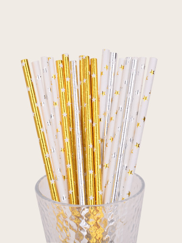 yao sheng disposable straw degradable paper straight tube amazon hot gold and silver five star color mixing series 100