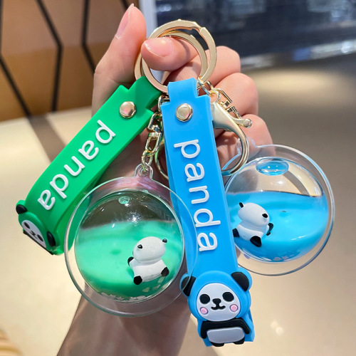cartoon cute panda doll key chain quicksand acrylic keychain pendant car bag pendant key