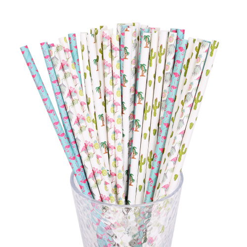 Yao Sheng Disposable Straws Degradable Paper Straight Tube Amazon Hawaii Mixed Color Series 25 Pieces