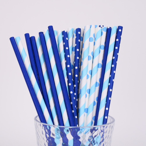Yao Sheng Disposable Straws Degradable Paper Straight Tube Amazon Blue Blending Color Series 100 Pcs