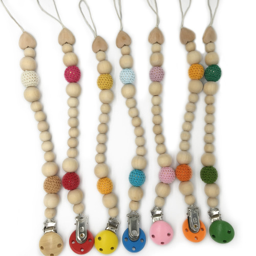 diy baby molar toy lotus wood beads crochet wool beads appease anti-bite pacifier chain