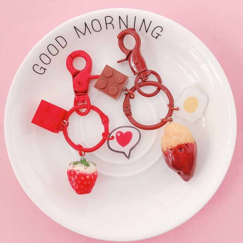 New Simulation Strawberry Omelette Fruit Keychain car Pendant Student Bag Key Chain Creative Gift Wholesale