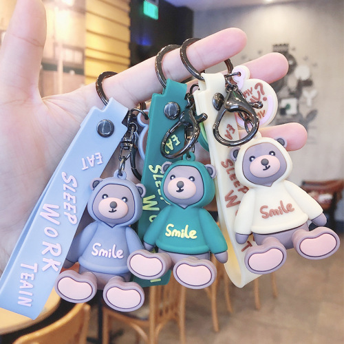 Cartoon Cute Sitting Little Bear Doll Creative Couple Schoolbag Keychain Pendant Cars and Bags Hanging Ornament Small Gift