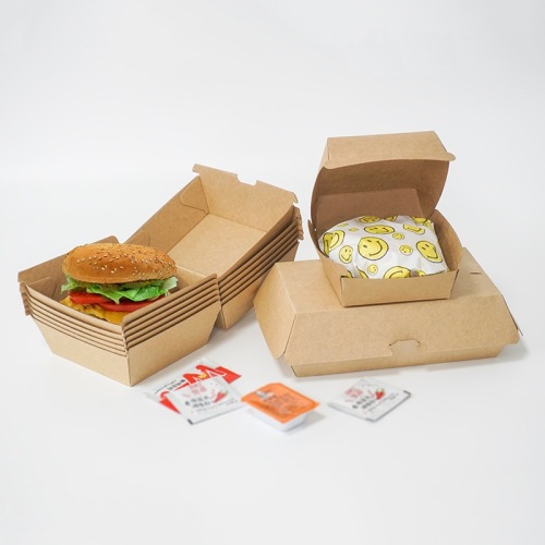 Spot Disposable Hamburger Box Snack Kraft Paper Box Packaging Food Packaging Box Printable Logo Takeaway Lunch Box