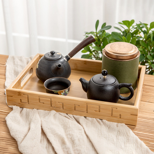 bamboo tea tray square wholesale heat insulation solid wood tray fruit bread tray household tea set tea tray