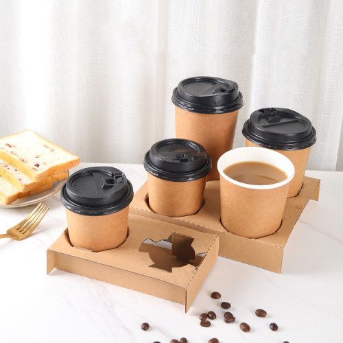 Disposable Card Holder Milk Tea Coffee Drink Single Double Two Cup Holder Base Anti-Spill Leakproof Coffee Milk Corrugated Cup Holder