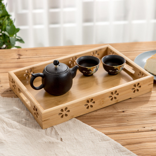 new bamboo carved tray simple design home hotel kitchen chinese solid wood tray support sample customization