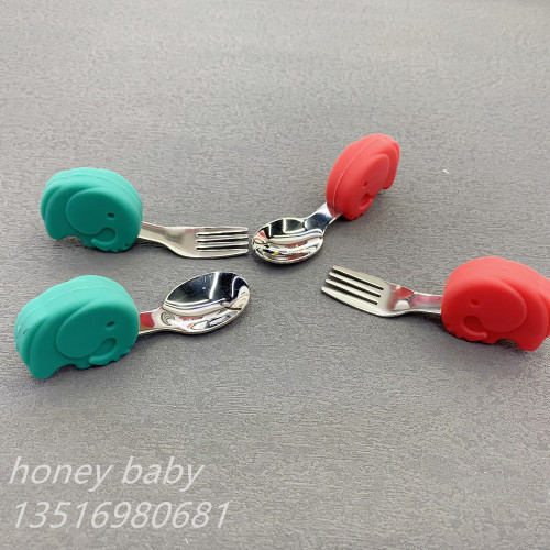 [honey baby] baby eat leaning spoon short handle babies‘ tableware set complementary food training spoon fork