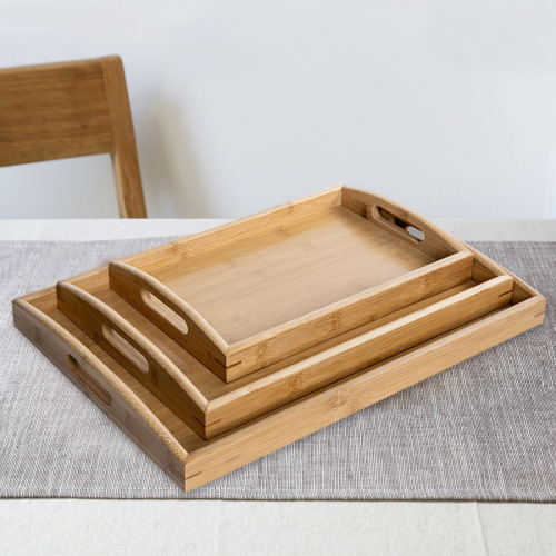 Factory Bamboo Tray Wholesale Household Living Room and Kitchen Solid Wood Tray Simple Tea Plate Portable Dinner Plate Tea Cake Tray