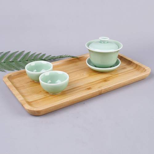 factory direct supply full bamboo side pressure long tray tea tray rectangular rounded corner household multi-function dining plate fruit plate
