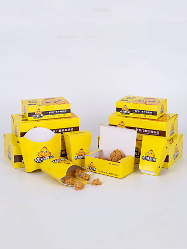 fried chicken packing box folding-free cartoon color printing disposable chicken steak box separated french fries chicken box full set commercial quotation