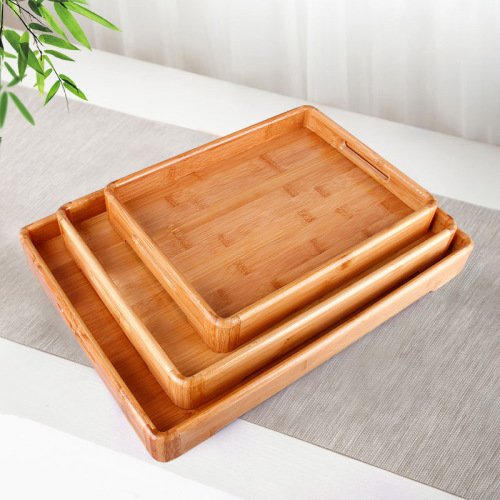 Origin Supply Thick Rounded Tray Tea Set Tea Tray Household Hotel Portable Full Bamboo Tray Fruit Tray Wholesale