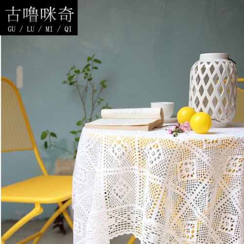 INS Nordic American Country Knitted White Crochet Tablecloth Hollow Linen Cotton Tablecloth Coffee Table Dining Table Tablecloth Cover Towel