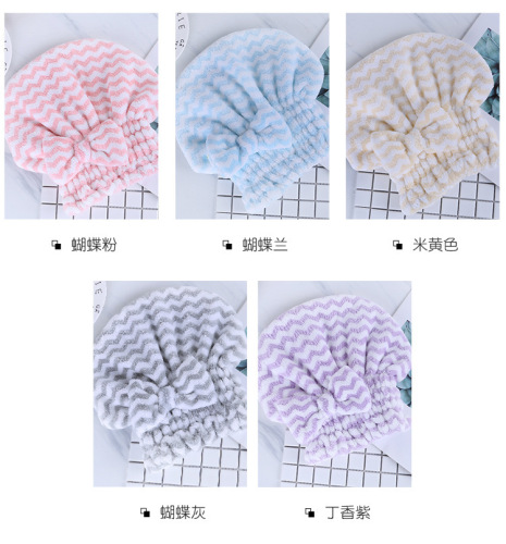 new thickened hair drying hat double-layer coral velvet water ripple cute absorbent soft bow round shower cap wholesale