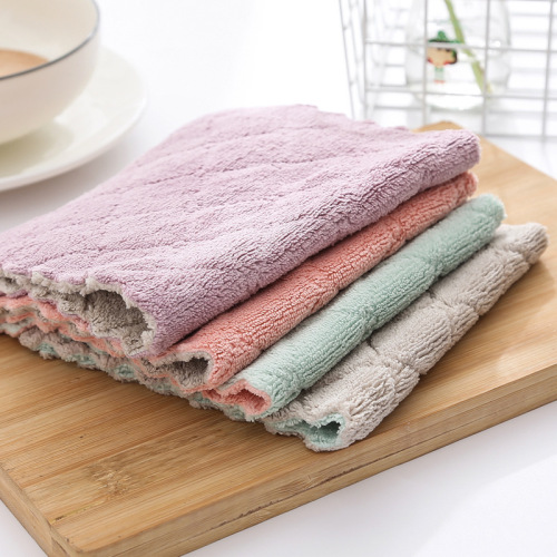 household lazy rag kitchen cleaning oil-absorbing double-sided scouring pad composite absorbent cleaning towel coral fleece rag