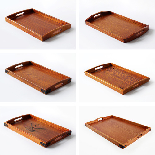 Tableware Wholesale Solid Wood Tea Tray Chinese Retro Hotel Household Wooden Plate Rectangular Wooden Plate Wooden Tray