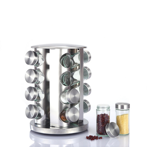 Cross-Border Kitchen Supplies Rotating Spice Rack Household Rotating Seasoning Containers Stainless Steel Spice Storage Seasoning Box Set