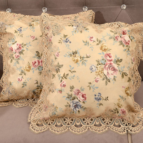 yuhejiashi european fabric sofa cushion pillow pastoral lace pillow back cover large waist pillow cored