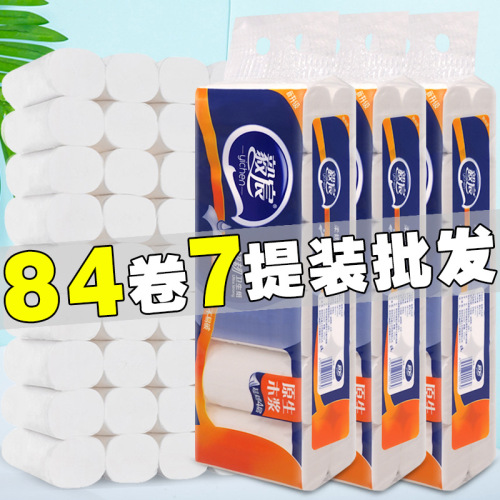 the whole piece of toilet paper， 7 rolls and 84 rolls， anchor tissue， household roll paper， 4-layer wood pulp toilet toilet paper wholesale