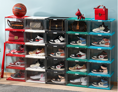 Trendy Shoe Box Magnetic High-Top Transparent Basketball Shoe Box Acrylic Environmental Protection Sneakers Storage Box Display Shoe Cabinet
