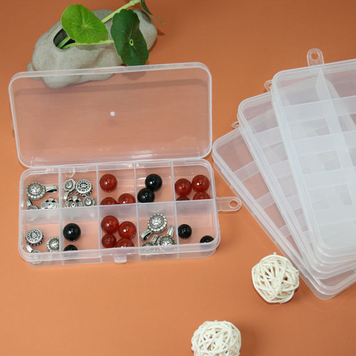 10-Grid Fixed Transparent Plastic Multi-Grid Jewelry Box Travel Portable Stud Earrings Box Small Plaid Jewelry Storage Box