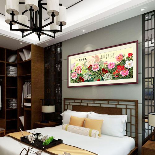 Flowers Bloom and Wealth Painting Living Room Middle Hall Peony round Decorative Painting Modern Chinese Style Combination Peacock Picture Background Wall Traditional Chinese Painting