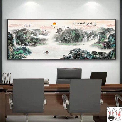 rural middle hall hanging painting lobby background wall decorative painting a whole living room single new chinese landscape painting
