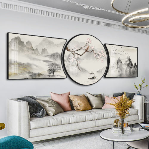 traditional chinese painting landscape painting new chinese zen living room decorative painting sofa background wall flowers and birds small freehand painting triple painting