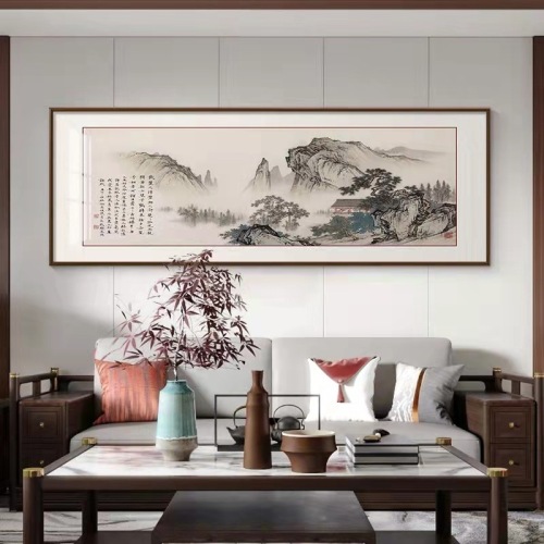 Landscape Painting Living Room Hanging Painting New Chinese Sofa Background Wall Decorative Painting Chinese Mural Chinese Style Traditional Chinese Calligraphy and Painting Horizontal